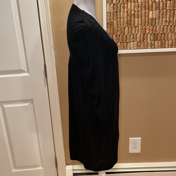 NWT.  Scoop Black 100% Merino Wool V Neck Sweater Dress Puff Sleeves - Picture 9 of 16